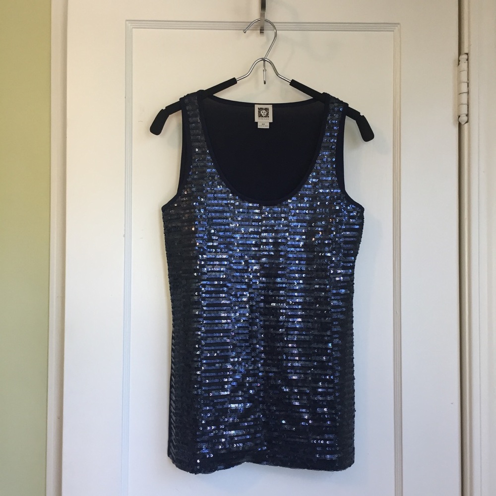 Navy Blue Anne Klein Sequin Tank